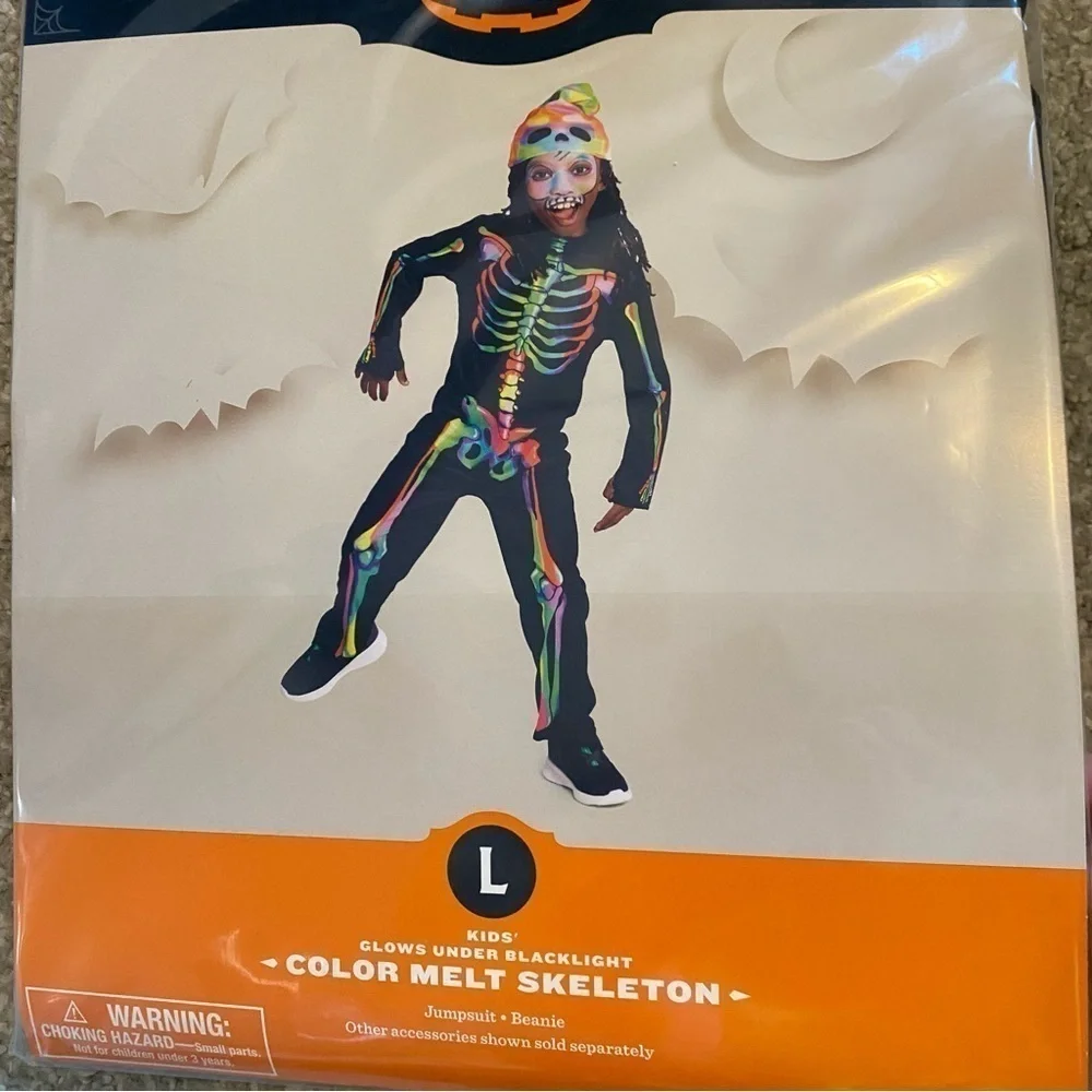Color Melt Skeleton NEW Glows in the Dark Jumpsuit Kids Hyde & Eek Large - Picture 2 of 3